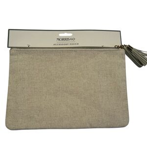Morris & Co Beige Canvas Faux Leather Tassel & Zipper Pull Accessory Pouch